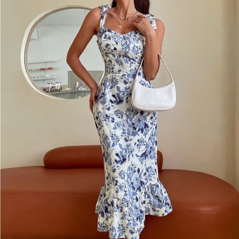 Allover Floral Print Ruffle Hem Cami Dress